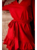 Smooth dress with ruffles and a belt, red FK614 - Online store - Boutique